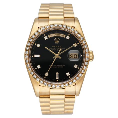 rolex day date black dial gold|rolex day date gold price.